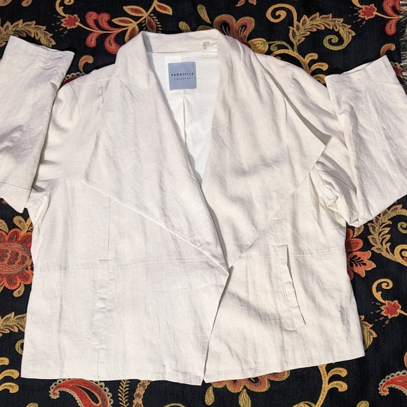 Bagatelle Collection Linen Viscose Drape Front Jacket, 2X - Picture 2 of 9